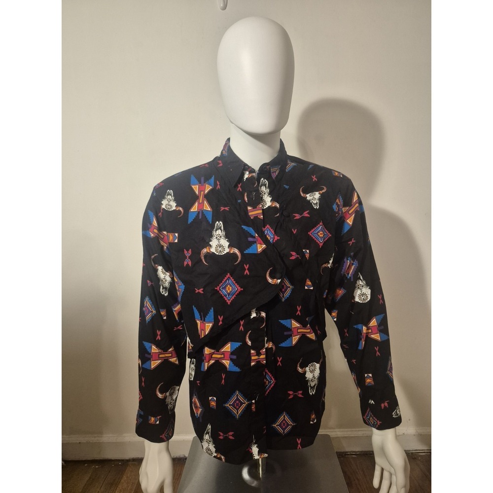Vintage Wrangler Womens XL Western Shirt Southwestern Aztec Black multi 80's